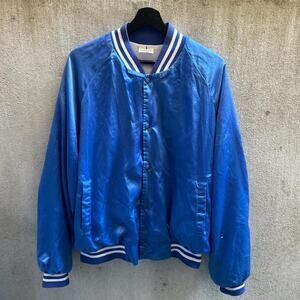 Auburn Jacket Vintage 1970s Car Club Satin Bomber Blue White Size XL